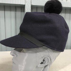 Navy Blue Pom Wool Hunting Ski Winter Made USA Langenberg Hat 6 1/2 Ear Flaps